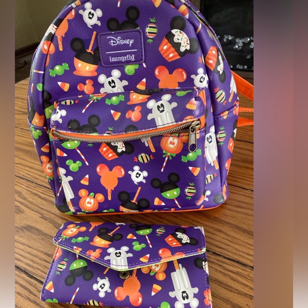 Disney Loungefly Purple Halloween Backpack and matching Wallet Set